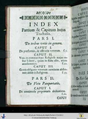 Index Partium et Capitum hujus Tractatus