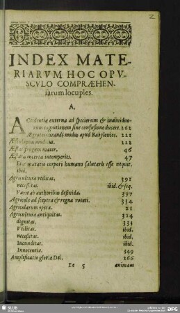 Index Materiarum Hoc Opusculo Compraehensarum locuples