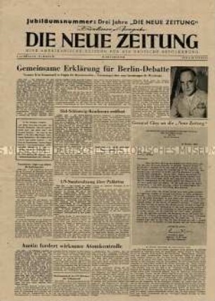 Wochenzeitung der US-Armee "Die Neue Zeitung" (Berliner Ausgabe) im verkleinerten Format zur Verbreitung in der Sowjetischen Besatzungszone