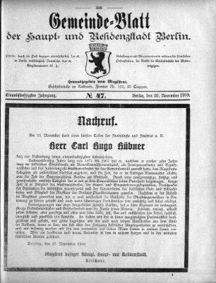 1910,47: No. 47, 20. November 1910