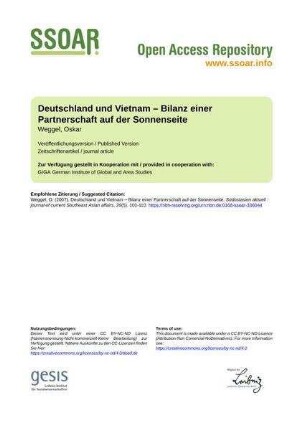 Deutschland und Vietnam – Bilanz einer
Partnerschaft auf der Sonnenseite