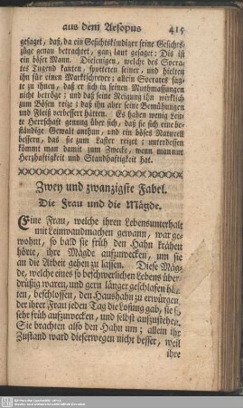 Zwey und zwanzigste Fabel. Die Frau und die Mägde