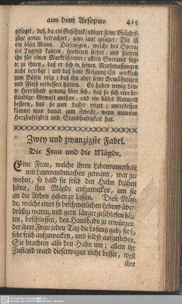 Zwey und zwanzigste Fabel. Die Frau und die Mägde