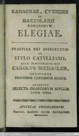 Zamagnae, Cunichii et Mazzolarii Romanorum Elegiae