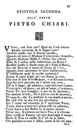 Epistola Seconda Dell' Abate Pietro Chiari.