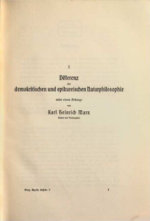 Aus dem literarischen Nachlass von Karl Marx, Friedrich Engels und Ferdinand Lassalle, 1. Gesammelte Schriften von Karl Marx und Friedrich Engels : von März 1841 bis März 1844