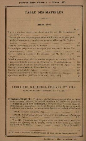 Table des matières. Mars 1895.