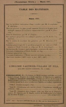 Table des matières. Mars 1895.