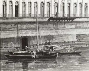Dresden vom rechten Elbufer oberhalb der Augustusbrücke : Dresden, Boote, Canaletto