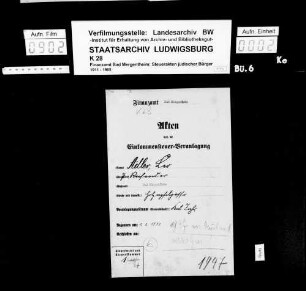Adler, Leo; Provisionsreisender *20.12.1909 1937 ausgewandert in die USA Wohnort: Bad Mergentheim