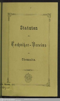 Statuten des Techniker-Vereins : [zu Chemnitz]