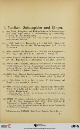 II. Musiker. Schauspieler und Sänger (Nr. 451-696)