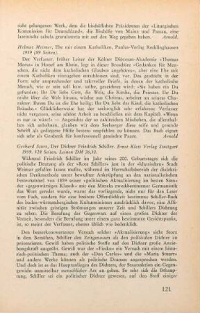 121-122 [Rezension] Storz, Gerhard, Der Dichter Friedrich Schiller
