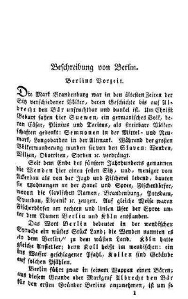 Beschreibung von Berlin. Berlins Vorzeit