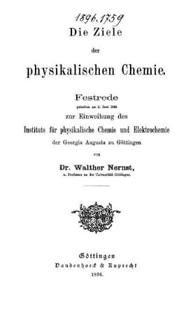 Die Ziele der physikalischen Chemie