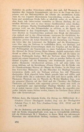 490-492 [Rezension] Bartz, Wilhelm, Die lehrende Kirche