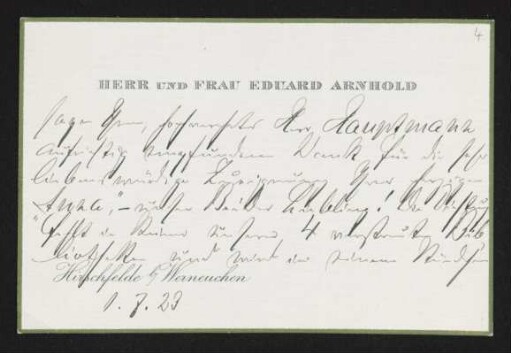 Brief von Eduard Arnhold und Johanna Arnhold an Gerhart Hauptmann