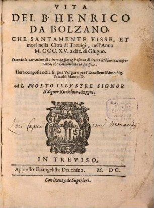 Vita del Beato Henrico da Bolzano