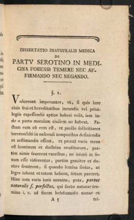 9-46, Dissertatio Inauguralis Medica de Partu Serotino in Medicina Forensi...