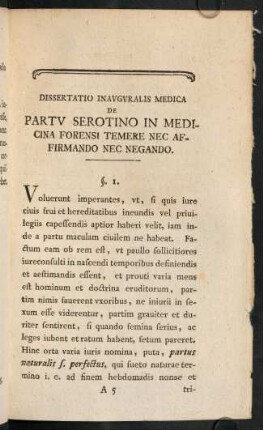 9-46, Dissertatio Inauguralis Medica de Partu Serotino in Medicina Forensi...