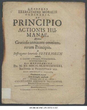 Exercitatio Moralis Ordinaria, De Principio Actionis Humanae