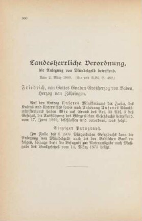 Landesherrliche Verordnung, die Anlegung von Mündelgeld betreffend. Vom 2. März 1900