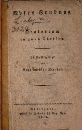 Moses Sendung : Oratorium in zwey Theilen