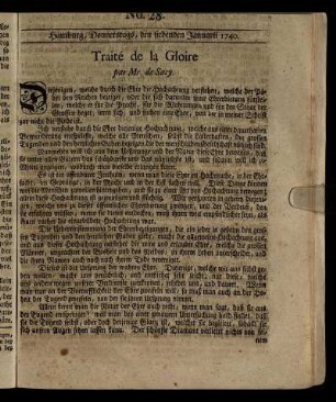 No. 28. Hamburg, Donnerstags, den siebenden Januarii 1740.