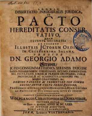 Dissertatio Inauguralis Juridica De Pacto Hereditatis Conservativo