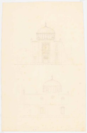 Synagoge, Kairo: Vorderansicht und Seitenansicht, Maßstabsleiste