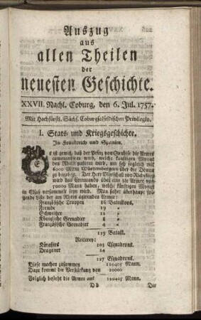 XXVII. Nachl. Coburg, den 6. Jul. 1757.