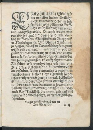 Volget das schreiben/ so wir an Key. Ma. gethan