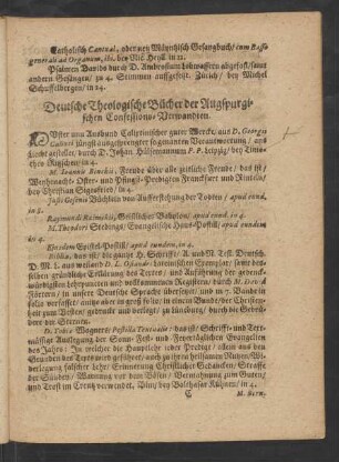 Deutsche Theologische Bücher der Augspurgischen Confessions-Verwandten.