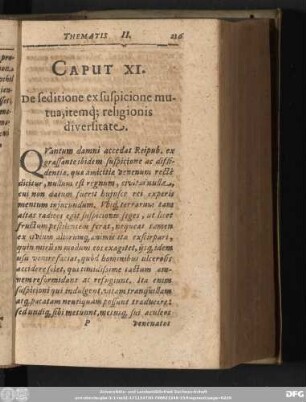 Caput XI. De seditione ex suspicione mutua, itemq[ue] religionis diversitate.