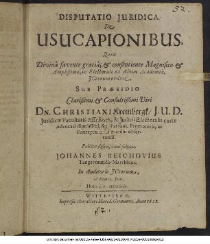 Disputatio Iuridica De Usucapionibus