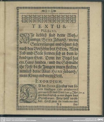 Leichenpredigt : Geistliche Seelen-Artzeney. Textus. Exordium. Tractatio