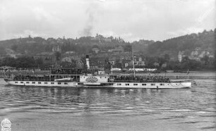 Dresden-Blasewitz. Personen-Seitenraddampfer "Pillnitz" (1886, Werft Blasewitz) in Fahrt stromauf