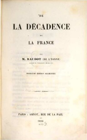 De la décadence de la France