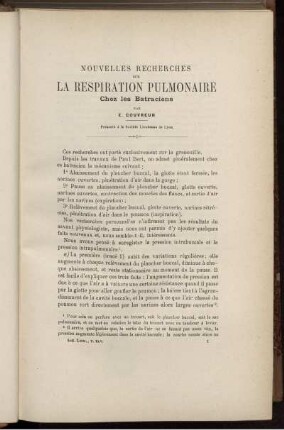 Nouvelles Recherches Sur La Respiration Pulmonaire
