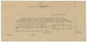 Gsaenger, Gustav; Erlangen - Süd (Bayern); Ev. Matthäus Kirche, Pfarrhaus und Gemeindesaal - Gemeindesaal, Tektur (Längsschnitt)