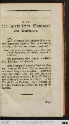 Von der lateinischen Syntaxis oder Wortfügung
