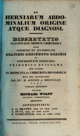 De herniarum abdominalium origine atque diagnosi : diss. inaug. med. chir.
