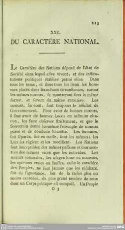 XXV. Du Caractére National