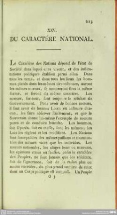 XXV. Du Caractére National