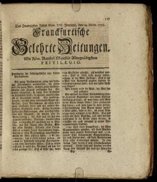Num. XXI. Freytags, den 14. Mertz. 1755 - Num. XXX. Dienstags, den 15. April. 1755