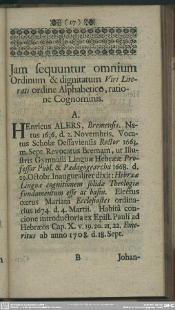 Jam sequuntur omnium Ordinum & dignitatum Viri Literati ordine Alphabetico, ratione Cognominis