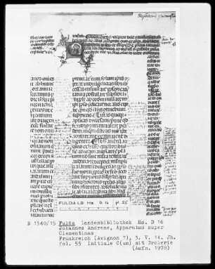 Johannes Andreae, Apparatus super Clementinas — Initiale C(um) mit Drolerie, Folio 55recto