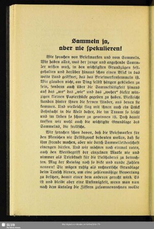 Sammeln ja, aber nie spekulieren!