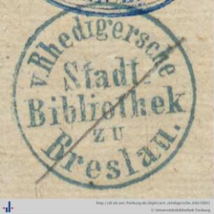 [Provenienz]: Rehdigersche Bibliothek