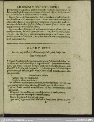 Caput CXCII. Forma cuius libet sententia capitalis, aut perpetuae incarcerationis
